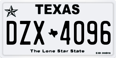 TX license plate DZX4096