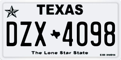 TX license plate DZX4098