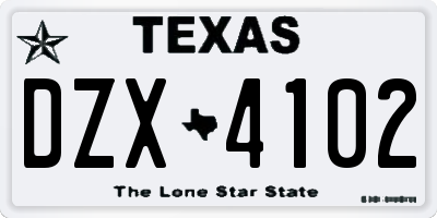 TX license plate DZX4102