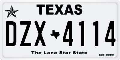 TX license plate DZX4114