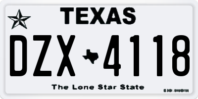 TX license plate DZX4118