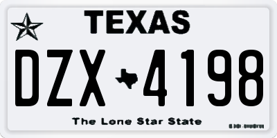 TX license plate DZX4198