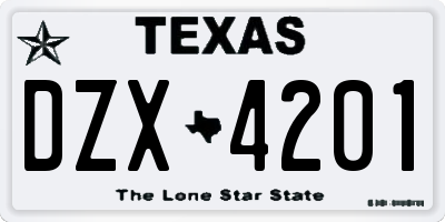 TX license plate DZX4201