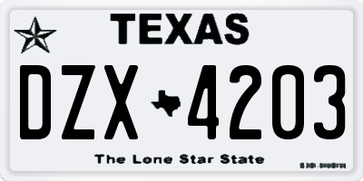 TX license plate DZX4203