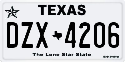 TX license plate DZX4206