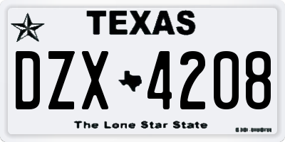 TX license plate DZX4208