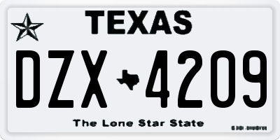 TX license plate DZX4209