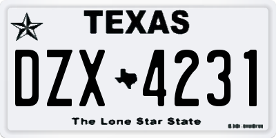 TX license plate DZX4231