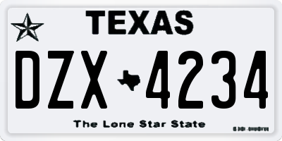 TX license plate DZX4234