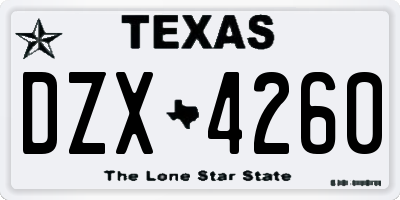 TX license plate DZX4260
