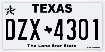 TX license plate DZX4301