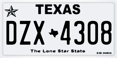 TX license plate DZX4308