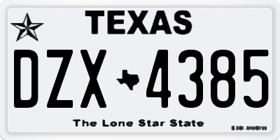 TX license plate DZX4385