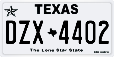 TX license plate DZX4402