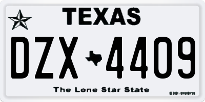 TX license plate DZX4409