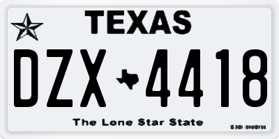 TX license plate DZX4418