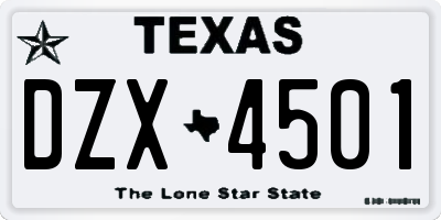 TX license plate DZX4501