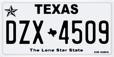 TX license plate DZX4509