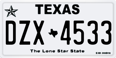 TX license plate DZX4533