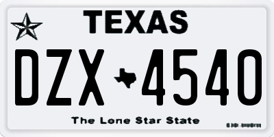 TX license plate DZX4540