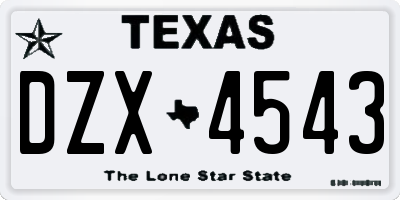 TX license plate DZX4543