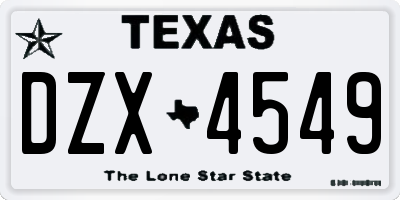 TX license plate DZX4549