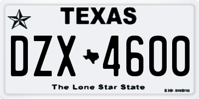 TX license plate DZX4600
