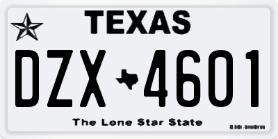 TX license plate DZX4601