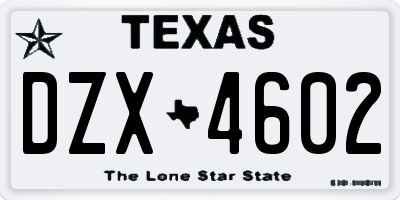 TX license plate DZX4602