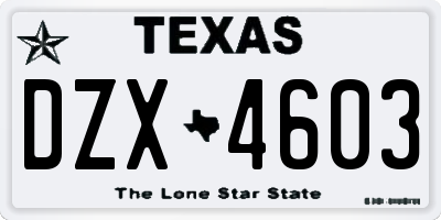 TX license plate DZX4603