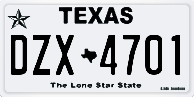 TX license plate DZX4701