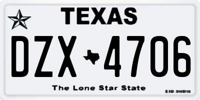 TX license plate DZX4706