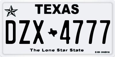 TX license plate DZX4777