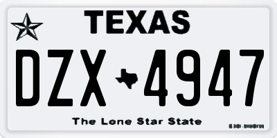 TX license plate DZX4947