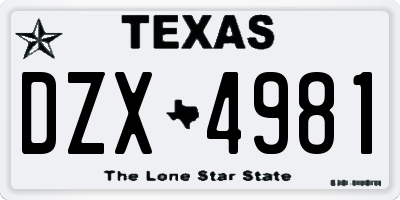 TX license plate DZX4981