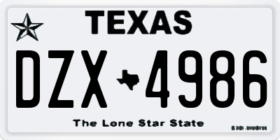 TX license plate DZX4986