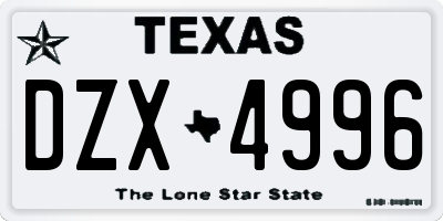TX license plate DZX4996