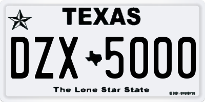 TX license plate DZX5000