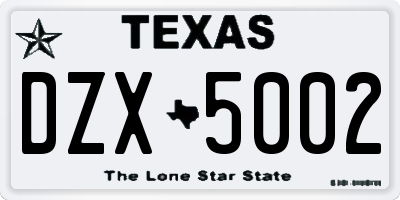 TX license plate DZX5002