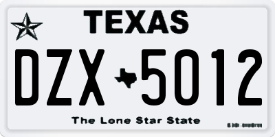 TX license plate DZX5012