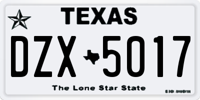 TX license plate DZX5017