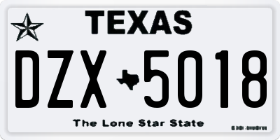 TX license plate DZX5018