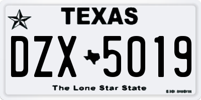 TX license plate DZX5019