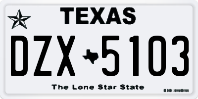 TX license plate DZX5103