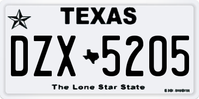 TX license plate DZX5205