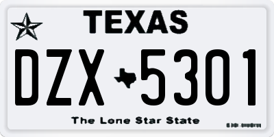 TX license plate DZX5301