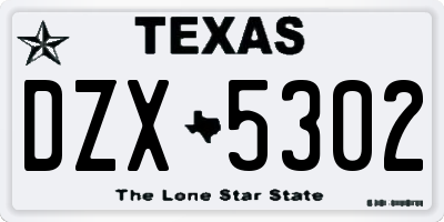 TX license plate DZX5302