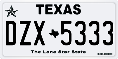 TX license plate DZX5333