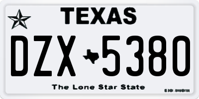 TX license plate DZX5380