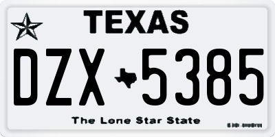 TX license plate DZX5385